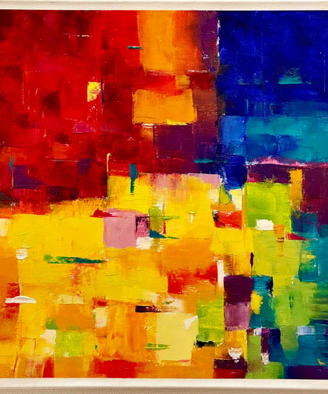 森田和昌　イロアソビ油絵抽象画　53㎝角  23