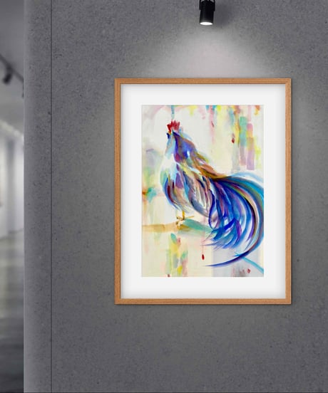 透明水彩画　「にわとり」