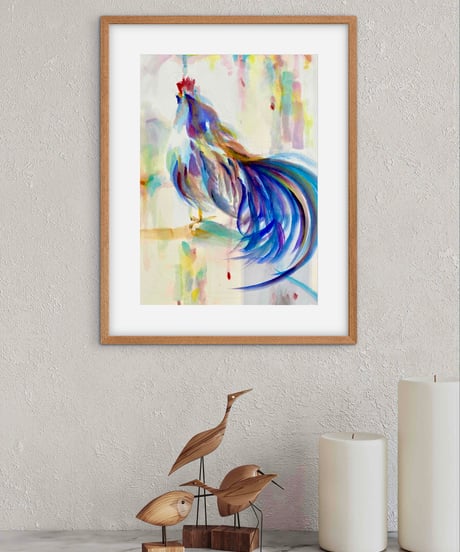 透明水彩画　「にわとり」