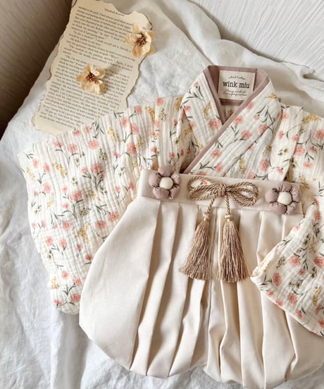 retro baby hakama waist flower 《retro flower×natural white》