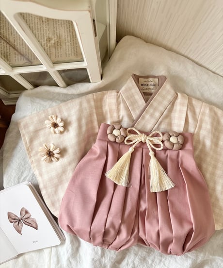 retro baby hakama waist flower 《blossom plaid×antique pinky》