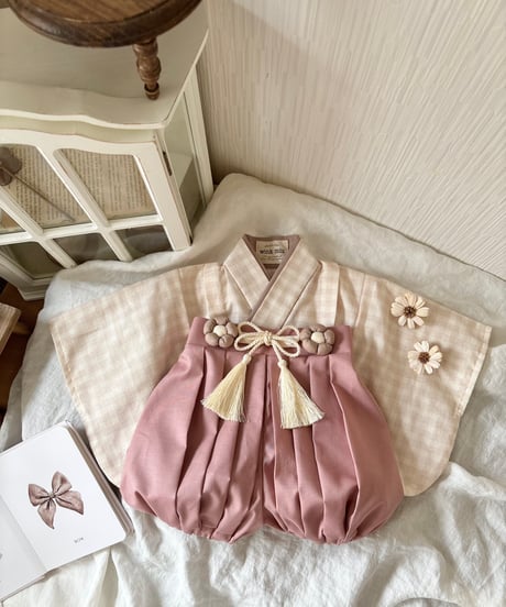 retro baby hakama waist flower 《blossom plaid×antique pinky》