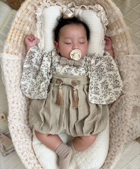 retro baby hakama waist ribbon《leaf coffee×greige》