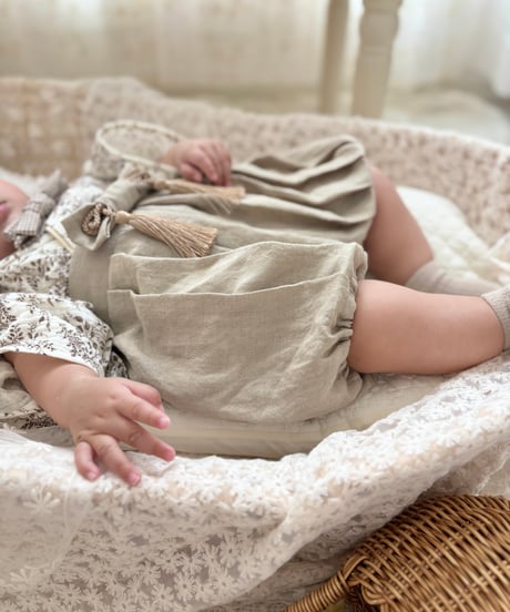 retro baby hakama waist ribbon《leaf coffee×greige》