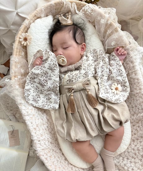 retro baby hakama waist ribbon《leaf coffee×greige》