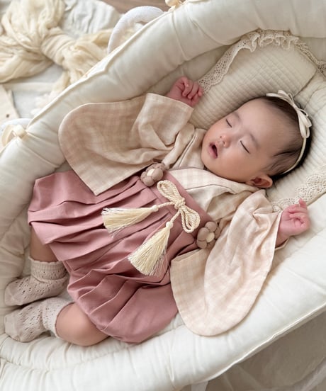 retro baby hakama waist flower 《blossom plaid×antique pinky》