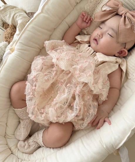 pinky flower tulle rompers dress