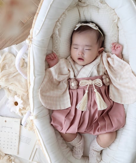 retro baby hakama waist flower 《blossom plaid×antique pinky》