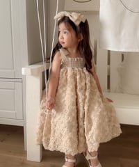 shirring plaid diamond rose tulle dress《cafe au lait》