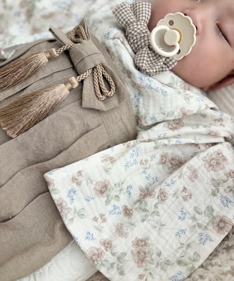 retro baby hakama waist ribbon《natural fleur×antique beige》