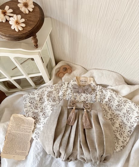 retro baby hakama waist ribbon《leaf coffee×greige》