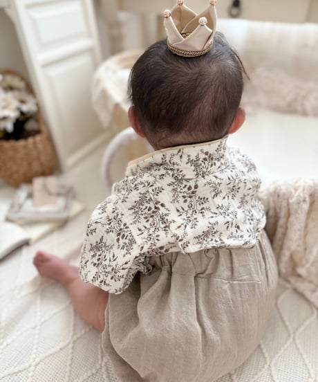 retro baby hakama waist ribbon《leaf coffee×greige》