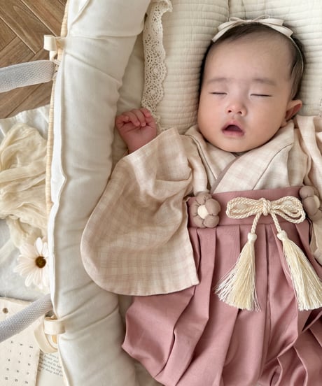 retro baby hakama waist flower 《blossom plaid×antique pinky》