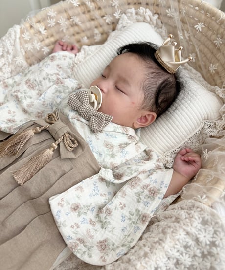 retro baby hakama waist ribbon《natural fleur×antique beige》