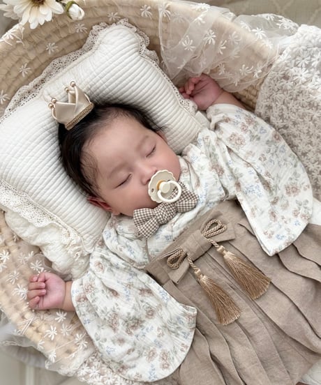 retro baby hakama waist ribbon《natural fleur×antique beige》