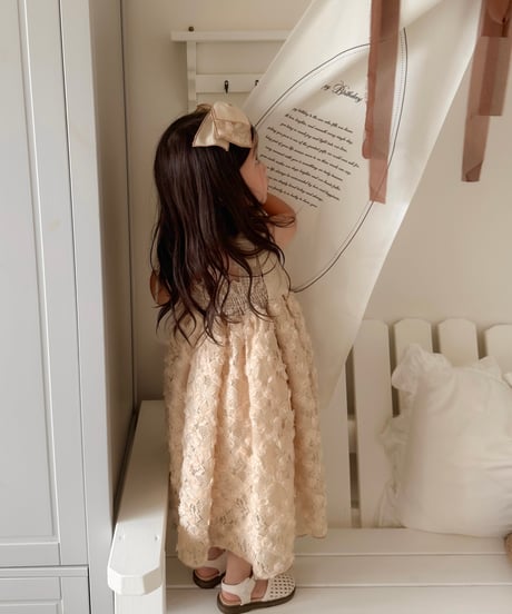 shirring plaid diamond rose tulle dress《cafe au lait》