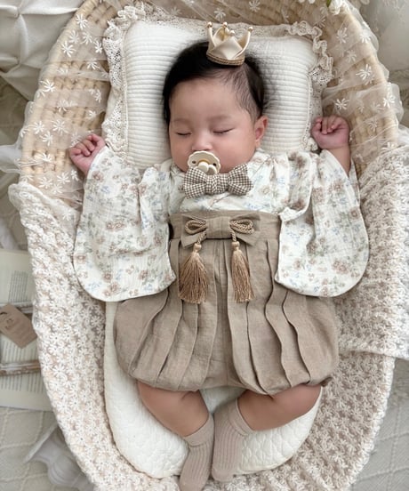 retro baby hakama waist ribbon《natural fleur×antique beige》