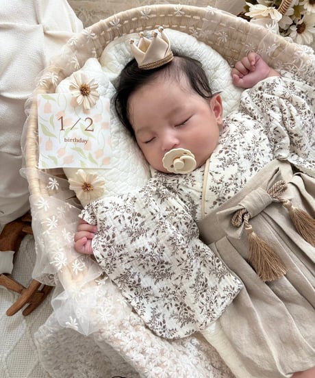 retro baby hakama waist ribbon《leaf coffee×greige》