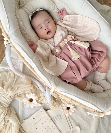 retro baby hakama waist flower 《blossom plaid×antique pinky》