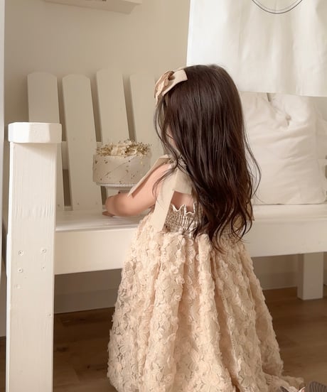 shirring plaid diamond rose tulle dress《cafe au lait》