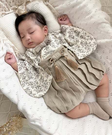 retro baby hakama waist ribbon《leaf coffee×greige》