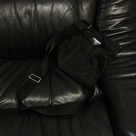 prada nylon logo shoulder bag black