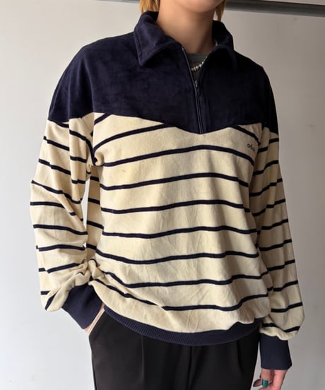 “adidas” Velours Zip Polo Shirt