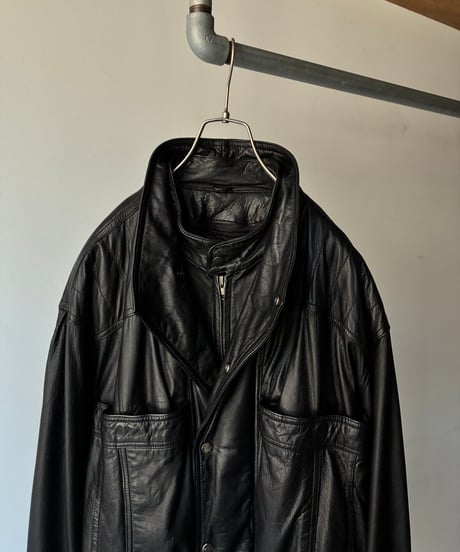 High neck layered leather blouson
