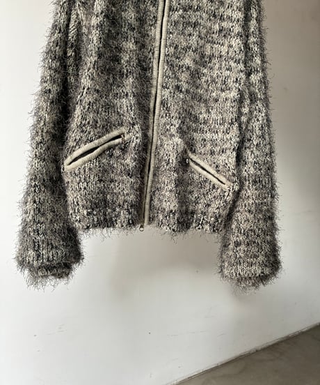 Shaggy wool knit double zip blouson