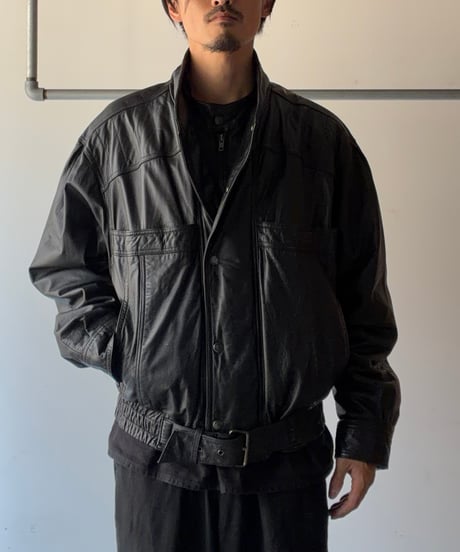 High neck layered leather blouson