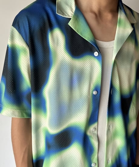Abstract Mesh Open Collar Shirt
