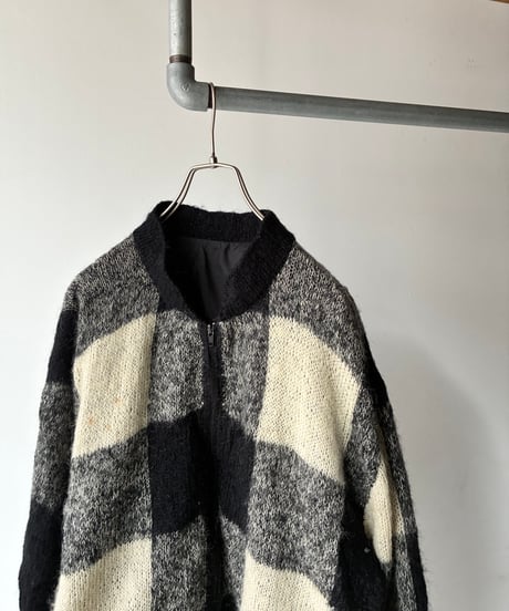 Mohair block check knit blouson