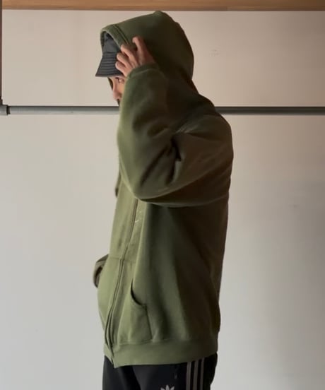 “Boro” damage zip sweat parka
