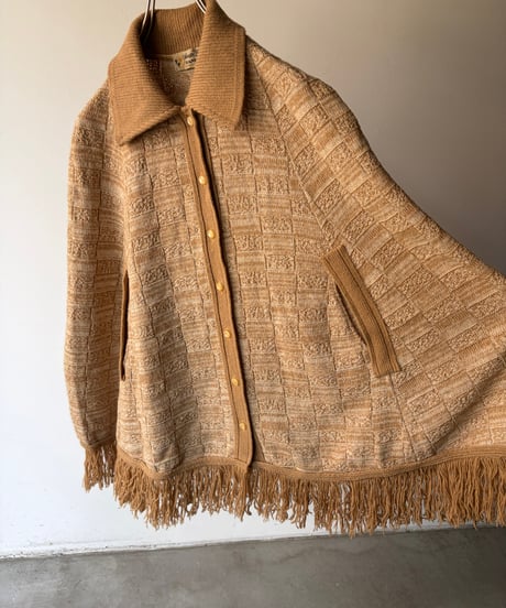 Wool knit fringe cape