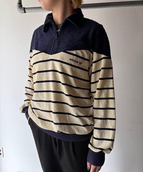 “adidas” Velours Zip Polo Shirt