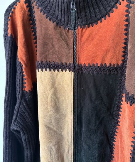 Suede Switching high neck knit jacket