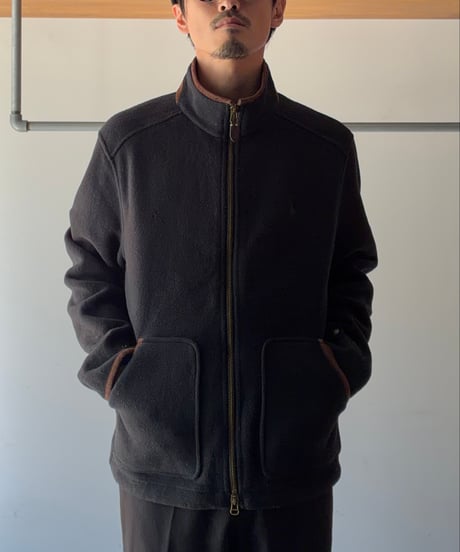 “Polo by Ralph Lauren” piping leather fleece double zip jacket