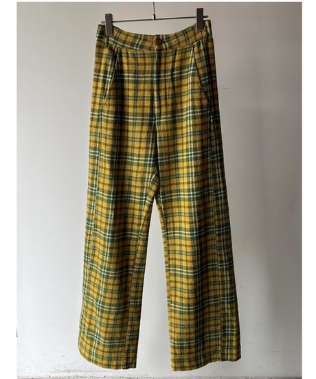 cotton check wide pants