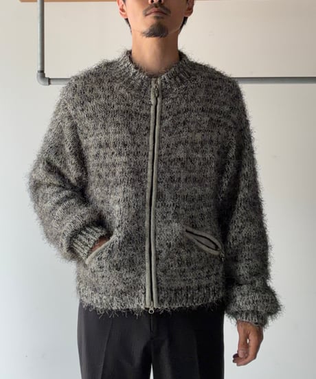 Shaggy wool knit double zip blouson