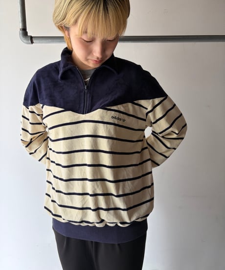 “adidas” Velours Zip Polo Shirt