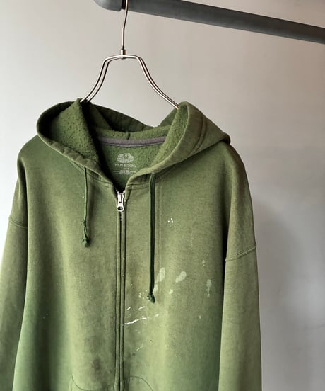 “Boro” damage zip sweat parka