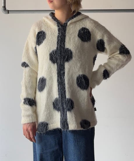 Dot zip knit parka
