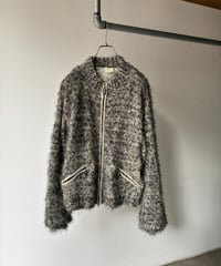 Shaggy wool knit double zip blouson