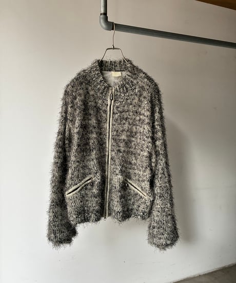 Shaggy wool knit double zip blouson