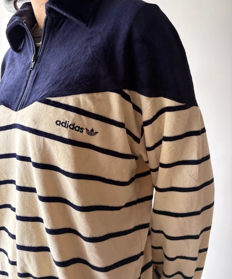 “adidas” Velours Zip Polo Shirt