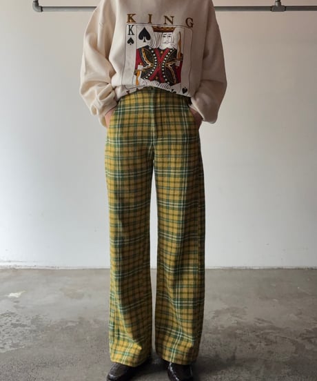 cotton check wide pants