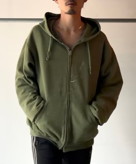 “Boro” damage zip sweat parka