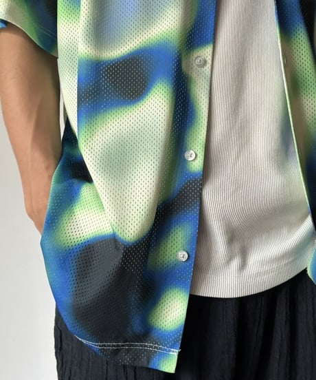 Abstract Mesh Open Collar Shirt