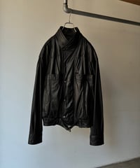 High neck layered leather blouson