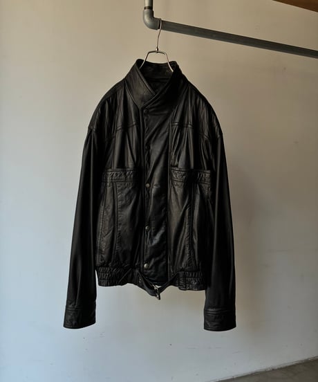 High neck layered leather blouson